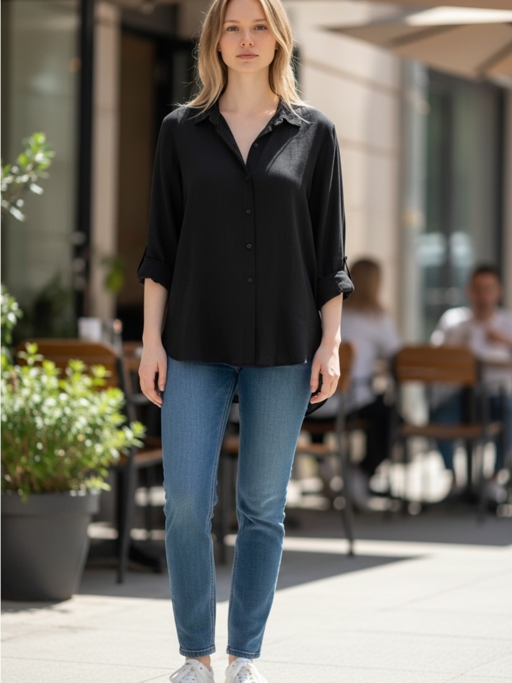 Eileen Fisher Linen Classic Button Blouse Large